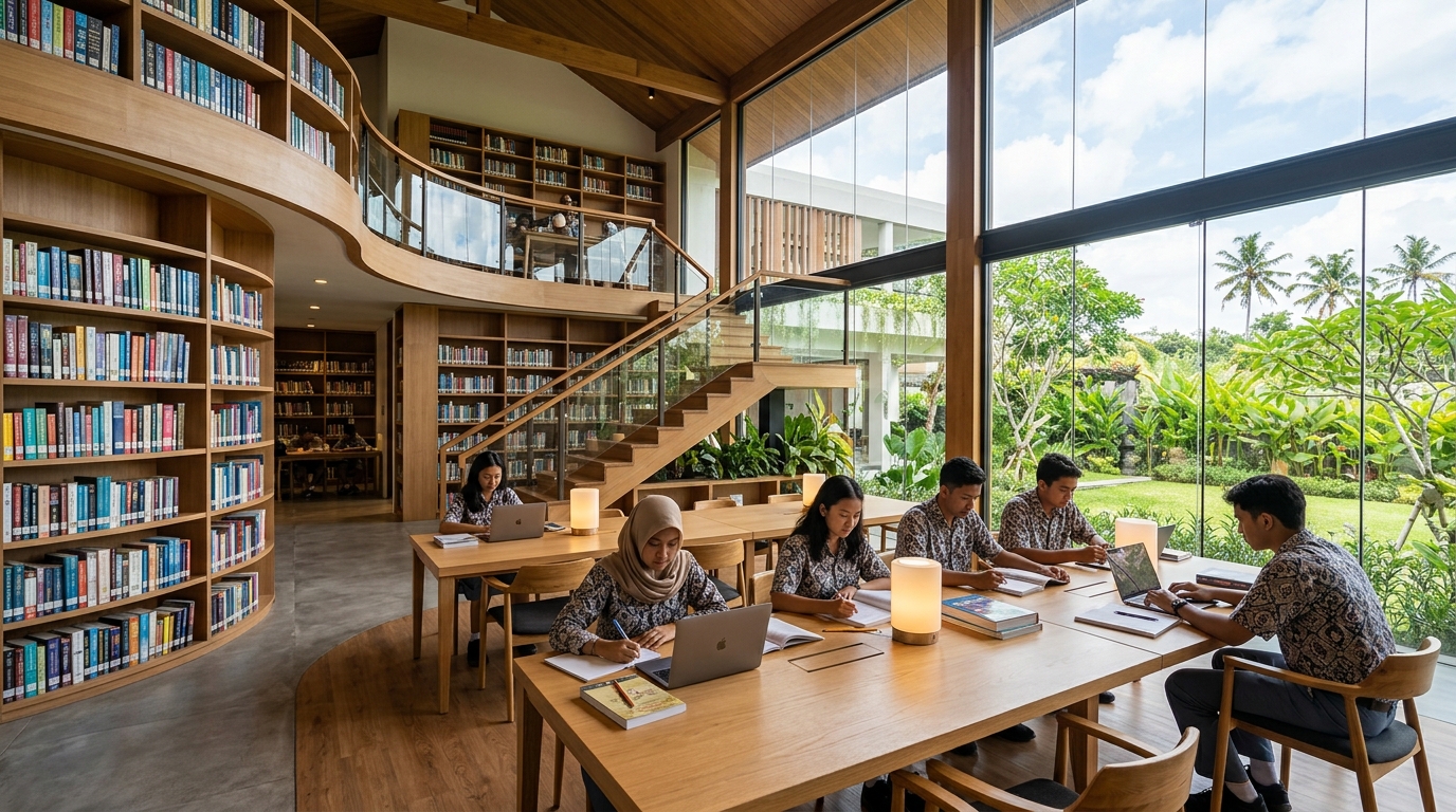 Interior Perpustakaan D'Gaya SMAN 2 Kudus yang asri dan modern